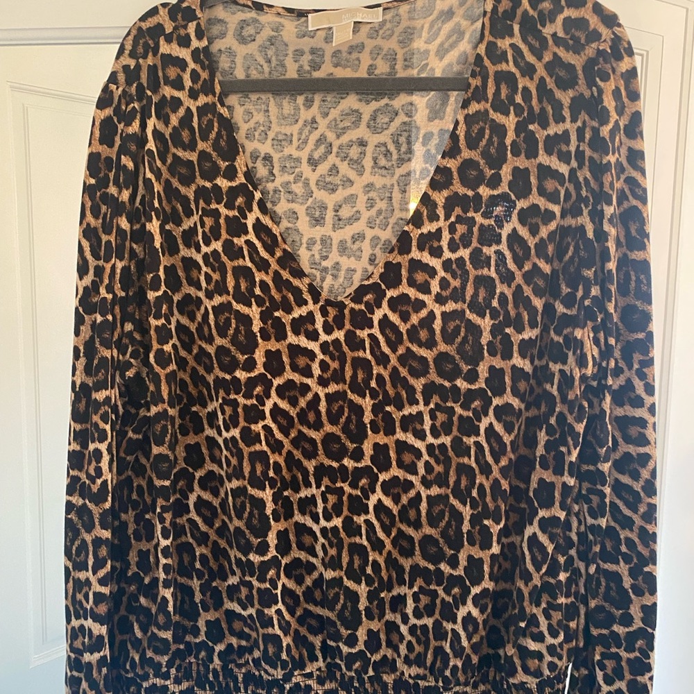 MICHAEL Michael Kors Leopard Print V-Neck Blouse - Brown and Black